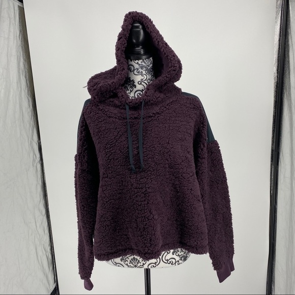 Z By Zella Sheila Fleece Hooded Pullover plum black. Sherpa.  Super soft. - Picture 2 of 14